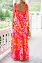 Load image into Gallery viewer, Red Abstract Print Knotted Shoulder High Waist Maxi Dress