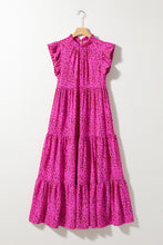 Load image into Gallery viewer, Rose Red Leopard Print Ruffled Trim Tiered Maxi Dress