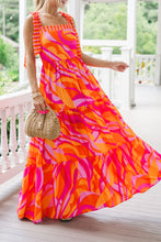 Load image into Gallery viewer, Red Abstract Print Knotted Shoulder High Waist Maxi Dress