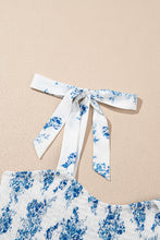 Load image into Gallery viewer, Sky Blue Floral Print Shirred Knot Shoulder Sleeveless Long Dress