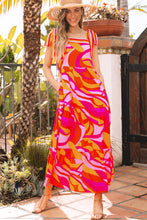 Load image into Gallery viewer, Red Abstract Print Knotted Shoulder High Waist Maxi Dress