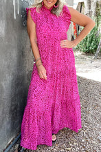 Load image into Gallery viewer, Rose Red Leopard Print Ruffled Trim Tiered Maxi Dress