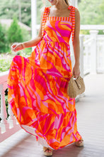 Load image into Gallery viewer, Red Abstract Print Knotted Shoulder High Waist Maxi Dress