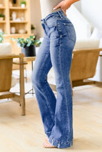 Load image into Gallery viewer, Sky Blue Slight Distressed Medium Wash Flare Jeans