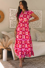 Load image into Gallery viewer, Strawberry Pink Geo Print V-neck Maxi Dress