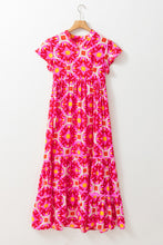 Load image into Gallery viewer, Strawberry Pink Geo Print V-neck Maxi Dress