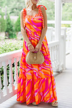 Load image into Gallery viewer, Red Abstract Print Knotted Shoulder High Waist Maxi Dress