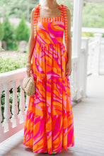 Load image into Gallery viewer, Red Abstract Print Knotted Shoulder High Waist Maxi Dress