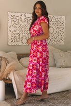 Load image into Gallery viewer, Strawberry Pink Geo Print V-neck Maxi Dress