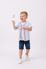 Load image into Gallery viewer, Boy Blue baseball stripe top