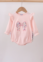 Load image into Gallery viewer, Pink floral bow applique ruffle bubble