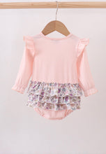Load image into Gallery viewer, Pink floral bow applique ruffle bubble