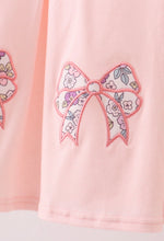Load image into Gallery viewer, Pink floral bow applique ruffle bubble