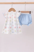 Load image into Gallery viewer, Girl Blue floral bow bloomer set