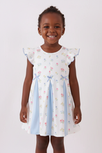 Load image into Gallery viewer, Girl Blue floral bow ruffle dress