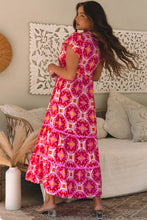 Load image into Gallery viewer, Strawberry Pink Geo Print V-neck Maxi Dress