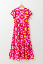 Load image into Gallery viewer, Strawberry Pink Geo Print V-neck Maxi Dress