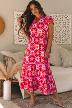 Load image into Gallery viewer, Strawberry Pink Geo Print V-neck Maxi Dress