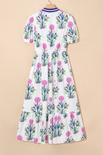 Load image into Gallery viewer, White Floral Puff Short Sleeve V Neck High Waist Maxi Dress