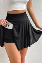 Load image into Gallery viewer, Black A-line Draped High Waist Phone Pocket Lined Skort

