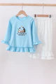 Blue nativity embroidery ruffle dress set