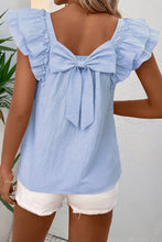 Load image into Gallery viewer, Beau Blue Textured Bow Knot Frilled Butterfly Sleeve Blouse

