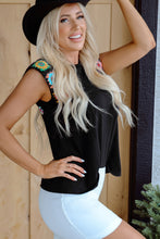 Load image into Gallery viewer, Black Floral Crochet Patched Sleeve Crew Neck Casual Tank Top

