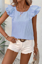 Load image into Gallery viewer, Beau Blue Textured Bow Knot Frilled Butterfly Sleeve Blouse
