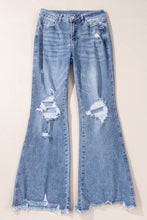 Load image into Gallery viewer, Dusk Blue High Rise Ripped Distressed Hem Flared Jeans
