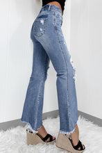 Load image into Gallery viewer, Dusk Blue High Rise Ripped Distressed Hem Flared Jeans
