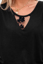 Load image into Gallery viewer, Black Flora Lace Patchwork Crew Neck T Shirt
