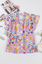 Load image into Gallery viewer, Pink Flutter Sleeve V Neck Floral Top
