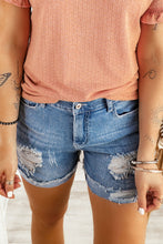 Load image into Gallery viewer, Distressed Ripped Rolled Hem Sky Blue Denim Shorts
