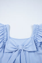 Load image into Gallery viewer, Beau Blue Textured Bow Knot Frilled Butterfly Sleeve Blouse
