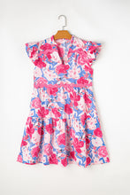 Load image into Gallery viewer, Pink Floral Printed V Notched Ric Rac Flutter Sleeve Dress
