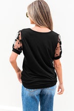 Load image into Gallery viewer, Black Flora Lace Patchwork Crew Neck T Shirt

