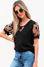 Load image into Gallery viewer, Black Flora Lace Patchwork Crew Neck T Shirt
