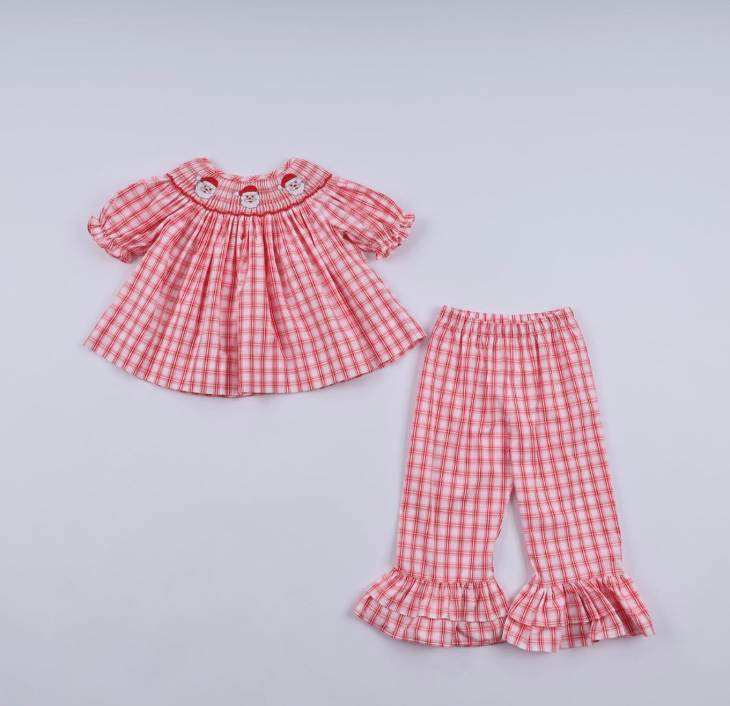 Santa smocked ruffle pants set