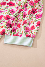 Load image into Gallery viewer, Red Floral Print Striped Patchwork Collared Short Sleeve Blouse
