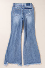 Load image into Gallery viewer, Dusk Blue High Rise Ripped Distressed Hem Flared Jeans
