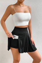 Load image into Gallery viewer, Black A-line Draped High Waist Phone Pocket Lined Skort
