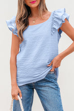 Load image into Gallery viewer, Beau Blue Textured Bow Knot Frilled Butterfly Sleeve Blouse
