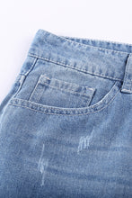 Load image into Gallery viewer, Distressed Ripped Rolled Hem Sky Blue Denim Shorts
