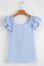 Load image into Gallery viewer, Beau Blue Textured Bow Knot Frilled Butterfly Sleeve Blouse
