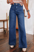 Load image into Gallery viewer, Sail Blue Wide Leg Pocketed High Waist Jeans
