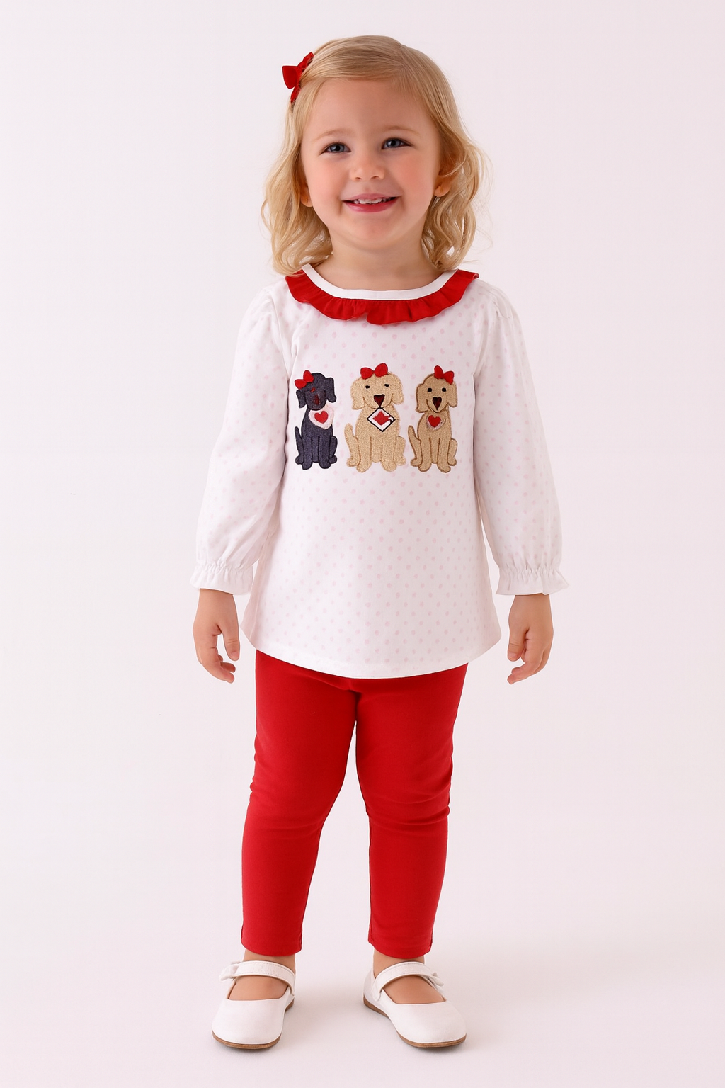 Little Girls Puppy Bow Outfit Set