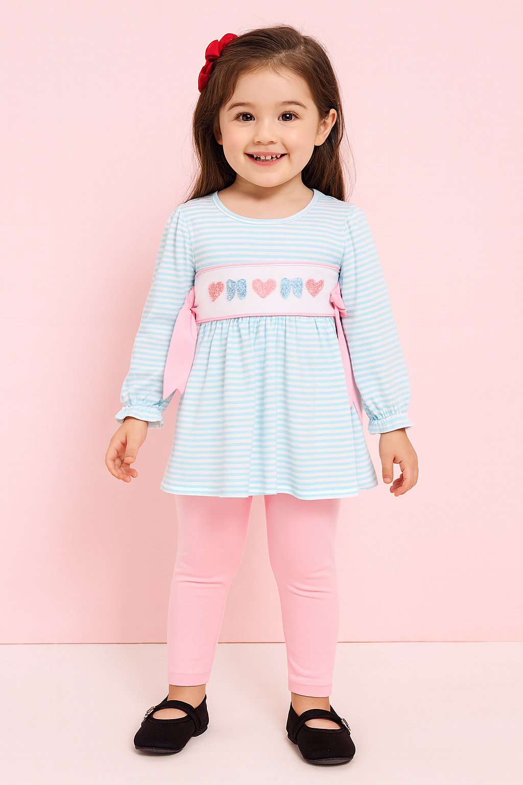 Hearts & bows french knot pants set