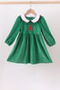 Green christmas tree applique velvet dress