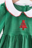 Green christmas tree applique velvet dress
