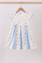 Load image into Gallery viewer, Girl Blue floral bow ruffle dress
